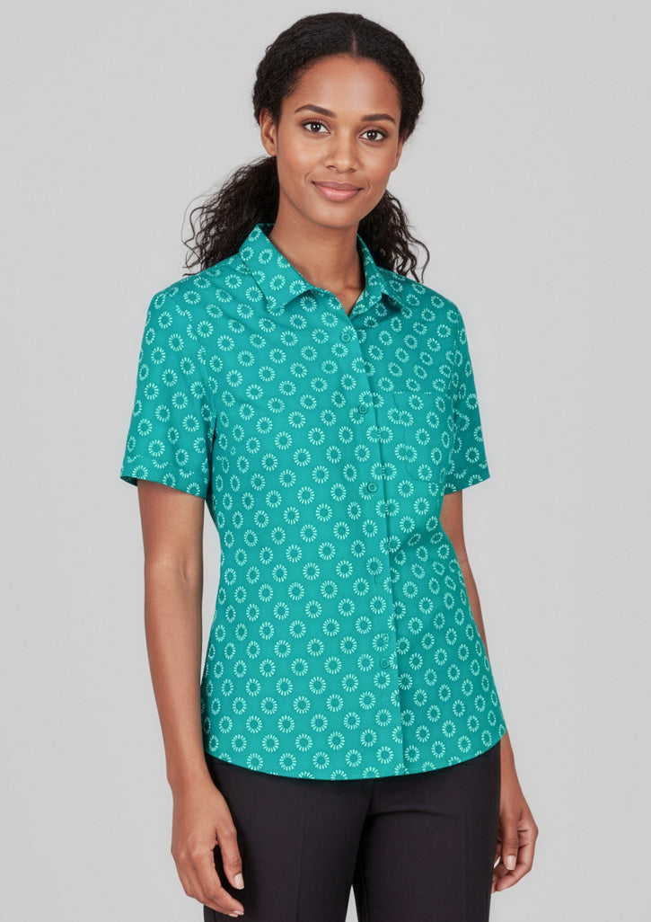 BIZ CARE Womens Florence Daisy Print Short Sleeve Shirt CS948LS
