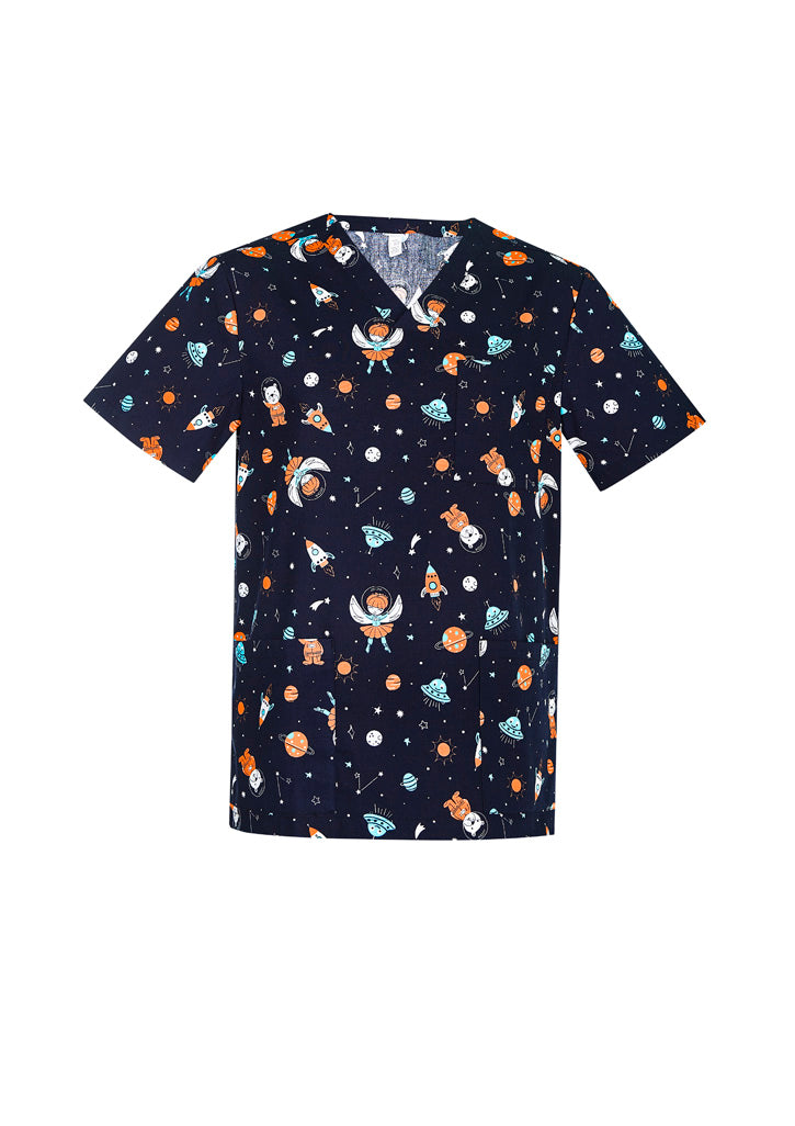 BIZ CARE Mens Printed Space Party Scrub Top CST148MS