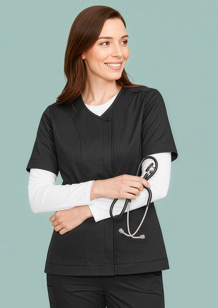 BIZ CARE Womens Parks Zip Front Crossover Scrub Top CST240LS