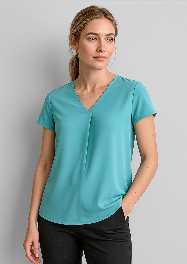 BIZ CORPORATES Womens Kayla V-Neck Pleat Blouse RB967LS