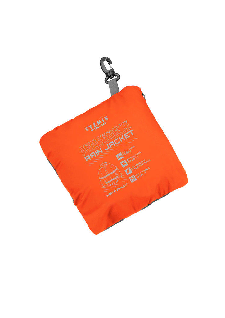SYZMIK Unisex Super Light Segmented Tape Packable Rain Jacket ZJ560