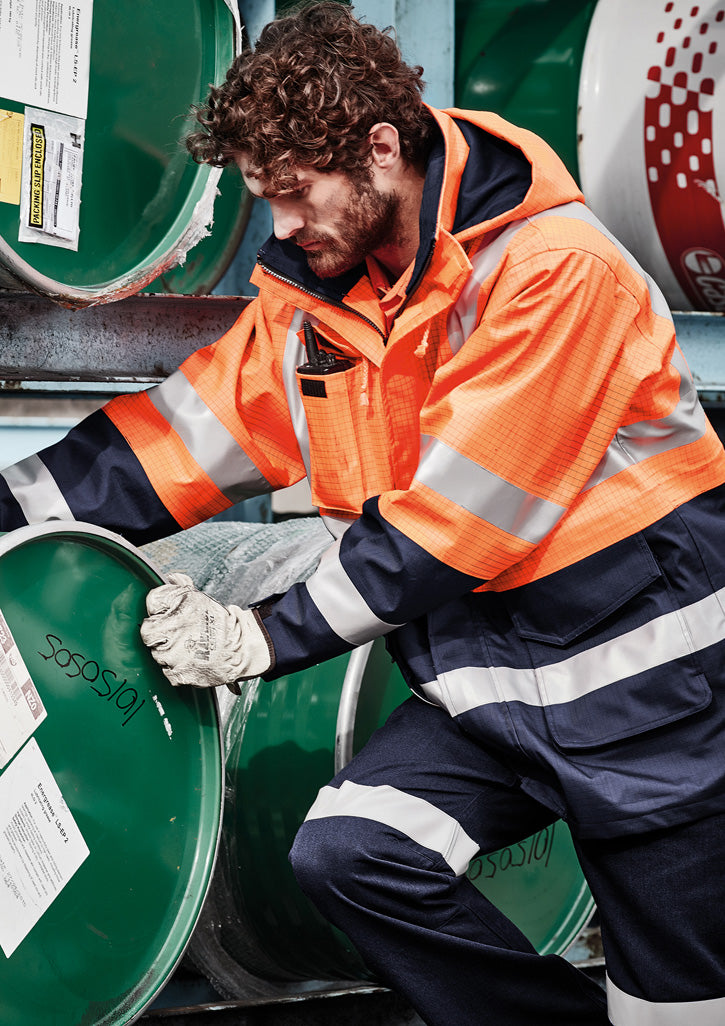 SYZMIK Mens Orange Flame Arc Rated Antistatic Waterproof Jacket ZJ900