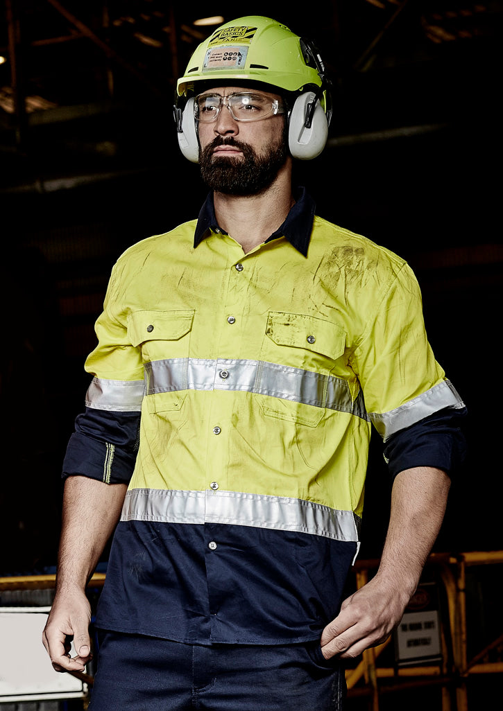 SYZMIK Mens Industrial Long Sleeve Shirt - Hoop Taped ZW123