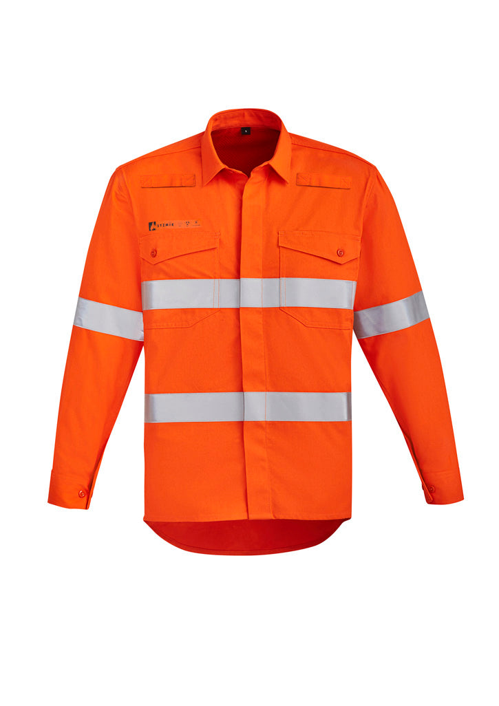 SYZMIK Mens Orange Flame Hi Vis Open Front Shirt - Hoop Taped ZW145