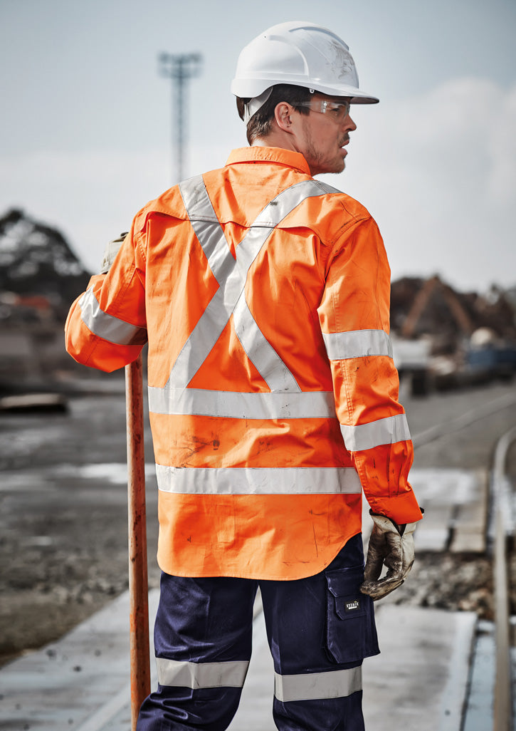 SYZMIK Mens Hi Vis X Back NSW Rail Taped Shirt ZW690