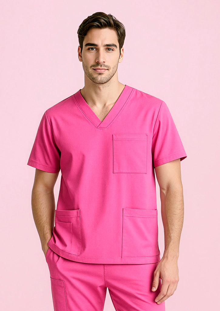 BIZ CARE Unisex Pink V-Neck Scrub Top CST250US