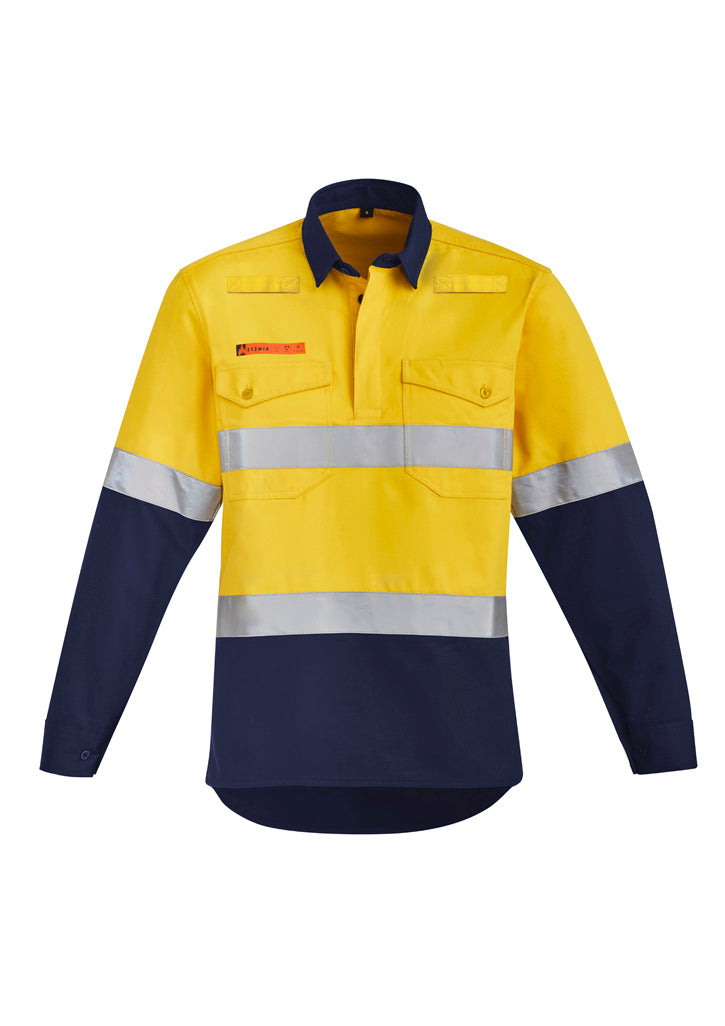 SYZMIK Mens Orange Flame Hi Vis Closed Front Shirt - Hoop Taped ZW143