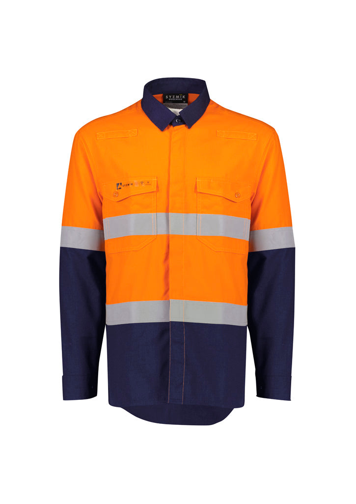 SYZMIK Mens Orange Flame Lightweight Ripstop Shirt - Hoop Taped ZW180
